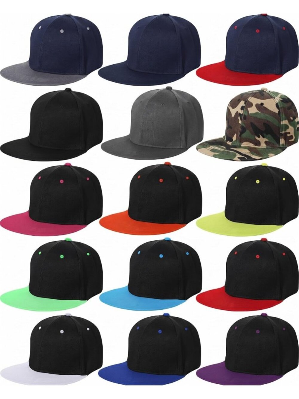 15 Pack Adjustable Snapback Hats for Men - Hip Hop Style Flat Brim Caps